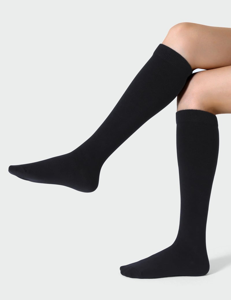 Joulli Women's Knee High Athletic Socks Stripe Calf Tube Boot Outdoor Sport Socks 3 Pairs, Black - Image 4
